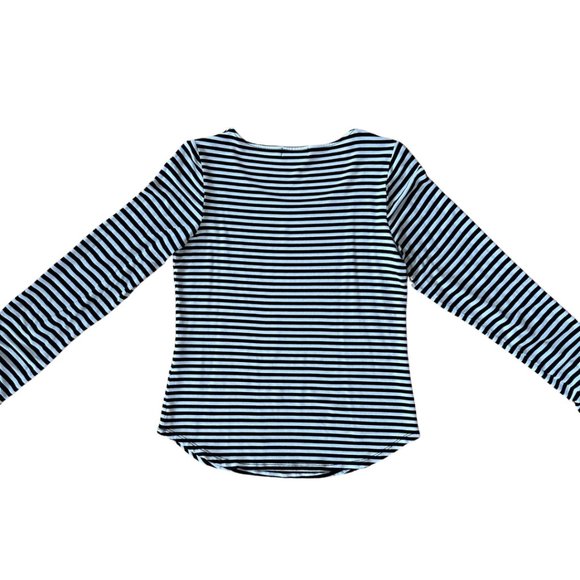 Calvin Klein Black + White Striped Long-Sleeved Tee Women's US Size M - Picture 2 of 6